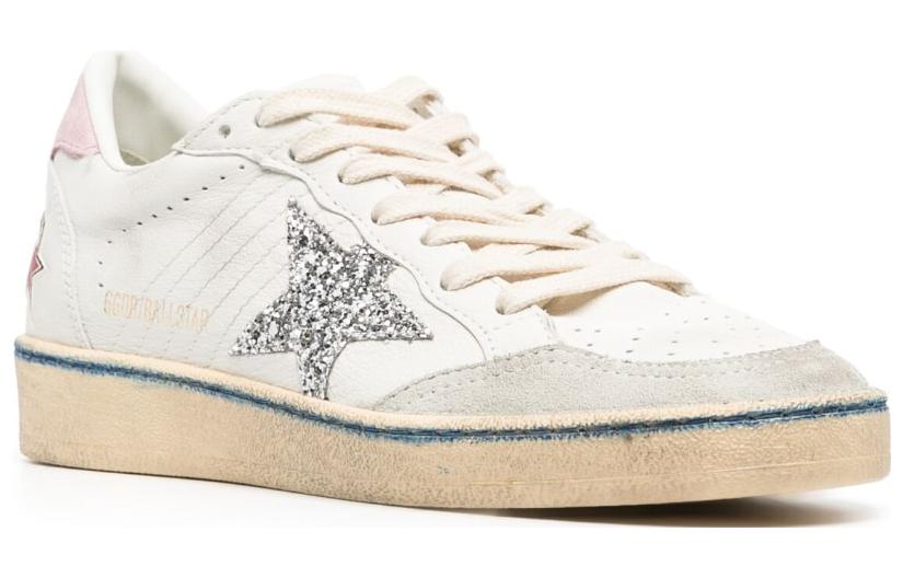 Golden Goose Баллстар низкие кожаные кроссовки бело-серебристые, цвет White Silver — фото 3