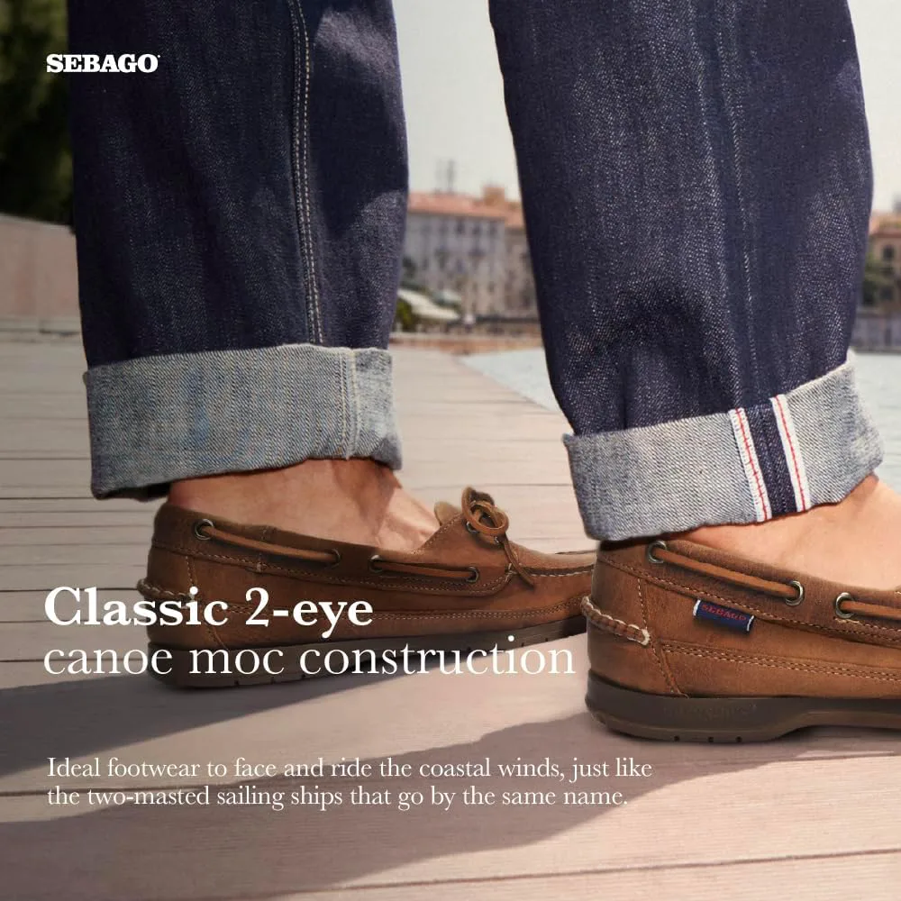 Водонепроницаемые лодочные туфли Sebago Schooner - кожаные мокасины для мужчин с 360-градусной шнуровкой из сыромятной кожи и подошвой, не оставляющей следов и противоскользящей, коричневый — фото 3