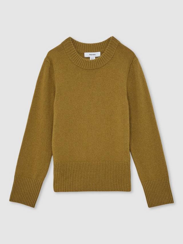Детский джемпер Anya из кашемировой смеси с ажурной вязкой Reiss, Khaki Green — фото 3