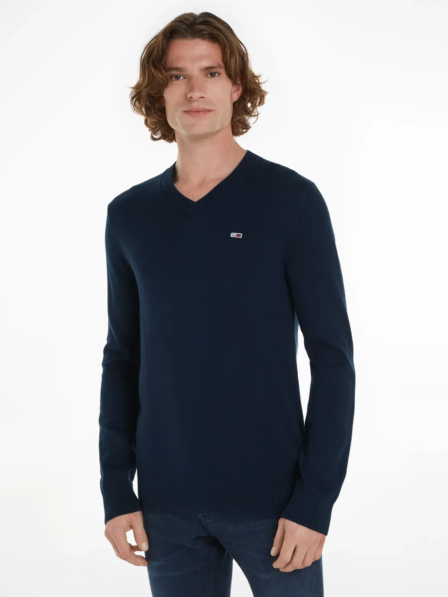 

Толстовка Tommy Jeans "TJM SLIM V NECK ESSNTL SWEATER" с вышитым логотипом, синий
