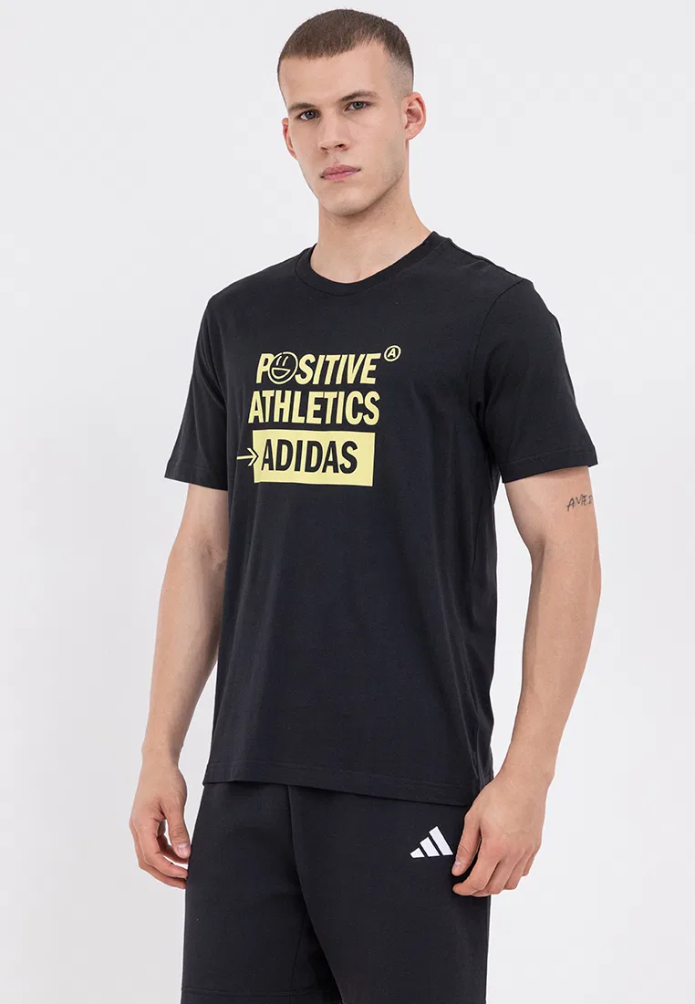 Футболка с принтом, короткий рукав, Lounge Verbiage Adidas, черный — фото 2