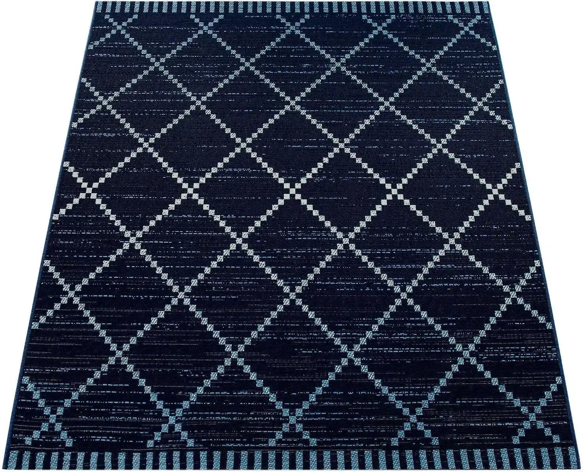 

Ковер Paco Home "Kortrijk 742", прямоугольный, плоского переплетения, ромбовидный узор, подходит для использования внутри и снаружи, гостиная 160х230 см, синий