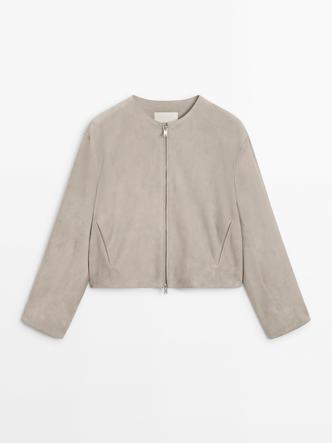 

Укороченная замшевая кожаная куртка Massimo Dutti, белый