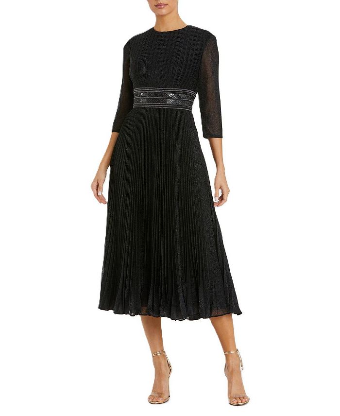 

Мерцающее платье миди трапеция с рукавом 3/4 Mac Duggal, черный