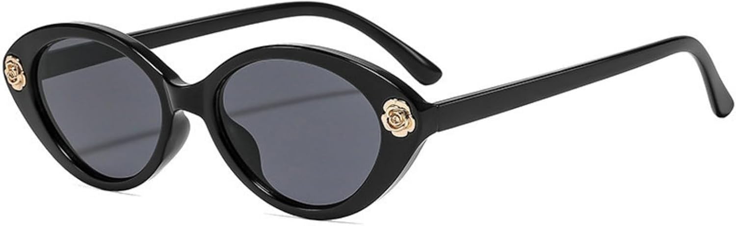 

willochra Милые ретро-солнцезащитные очки «кошачий глаз» для женщин, модные винтажные солнцезащитные очки в овальной оправе, дизайнерские черные очки с цветочным рисунком, C1