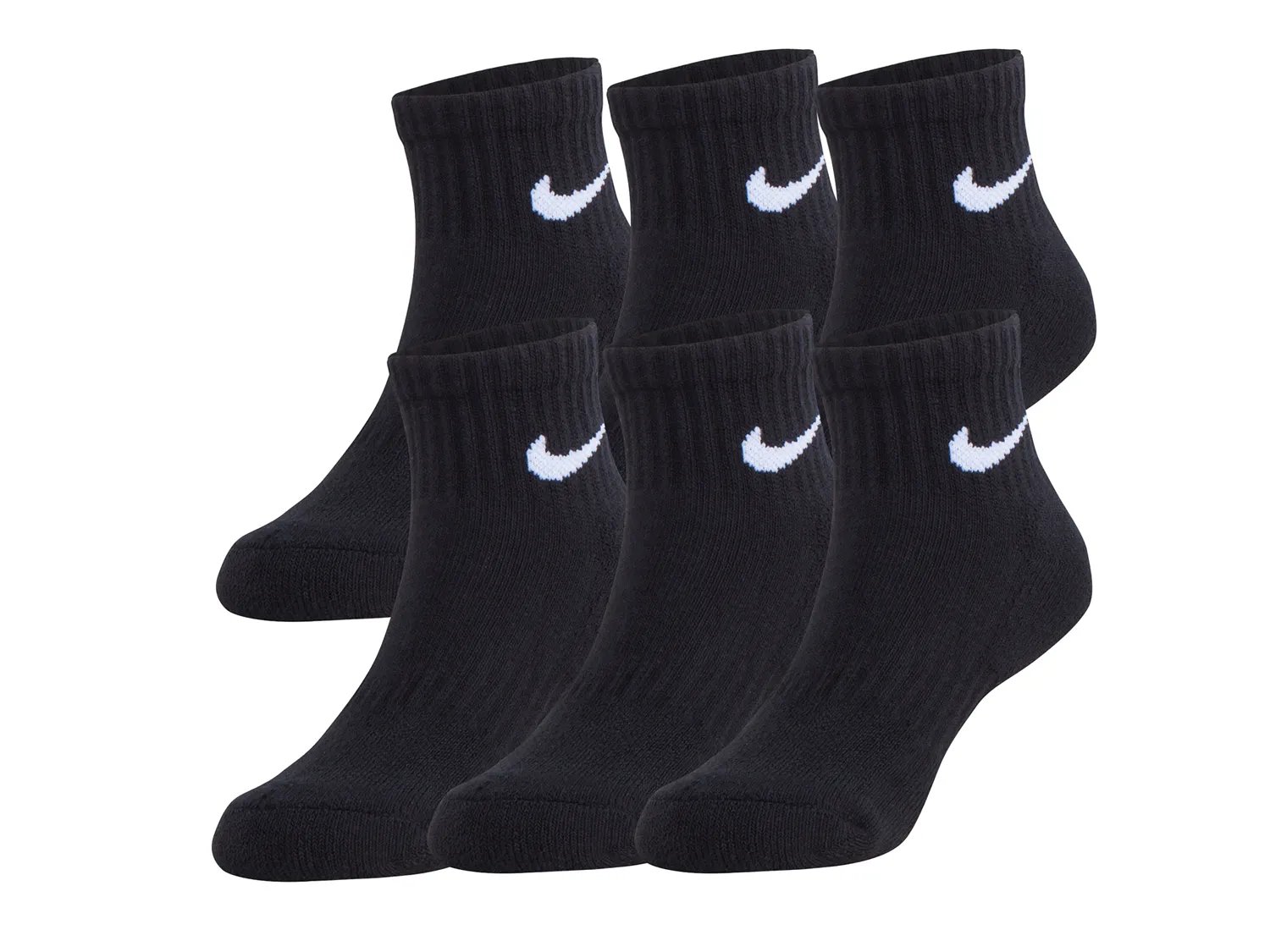 

Носки Nike Cushioned Kids' Quarter Ankle Socks - 6 Pack, черный