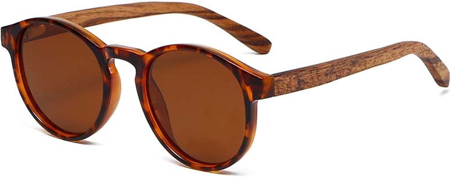 

2026 Женские поляризованные солнцезащитные очки для вождения и активного отдыха, круглая оправа в стиле ретро, ​​дужки из бамбука и дерева, солнцезащитный козырек MTZJH, B