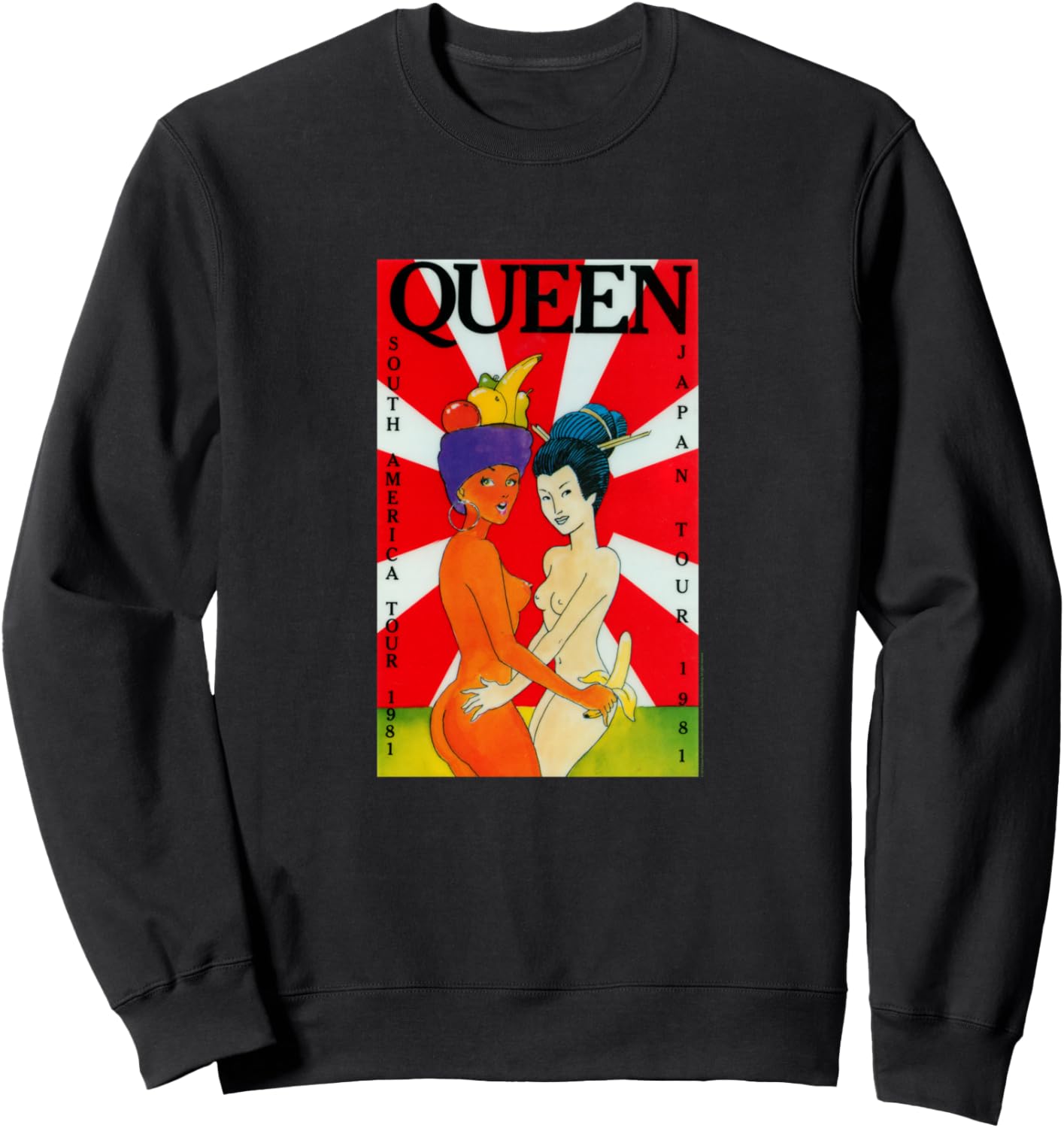 

Официальная толстовка Queen с символикой южноамериканского и японского турне 1981 года, черная, Черный, Официальная толстовка Queen с символикой южноамериканского и японского турне 1981 года, черная