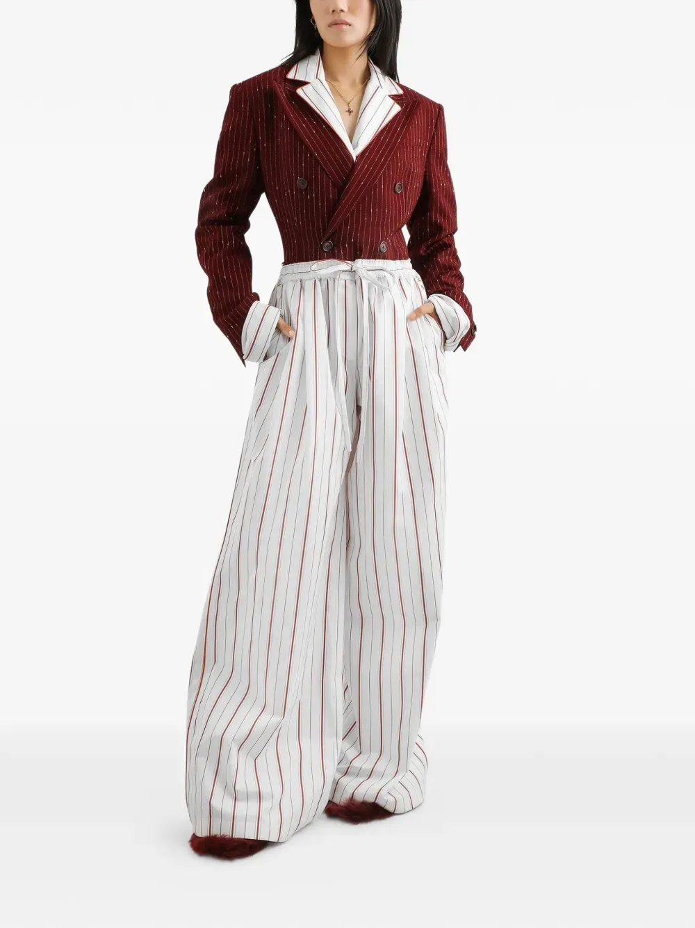Полосатые поплиновые брюки Dolce & Gabbana, белый — фото 2