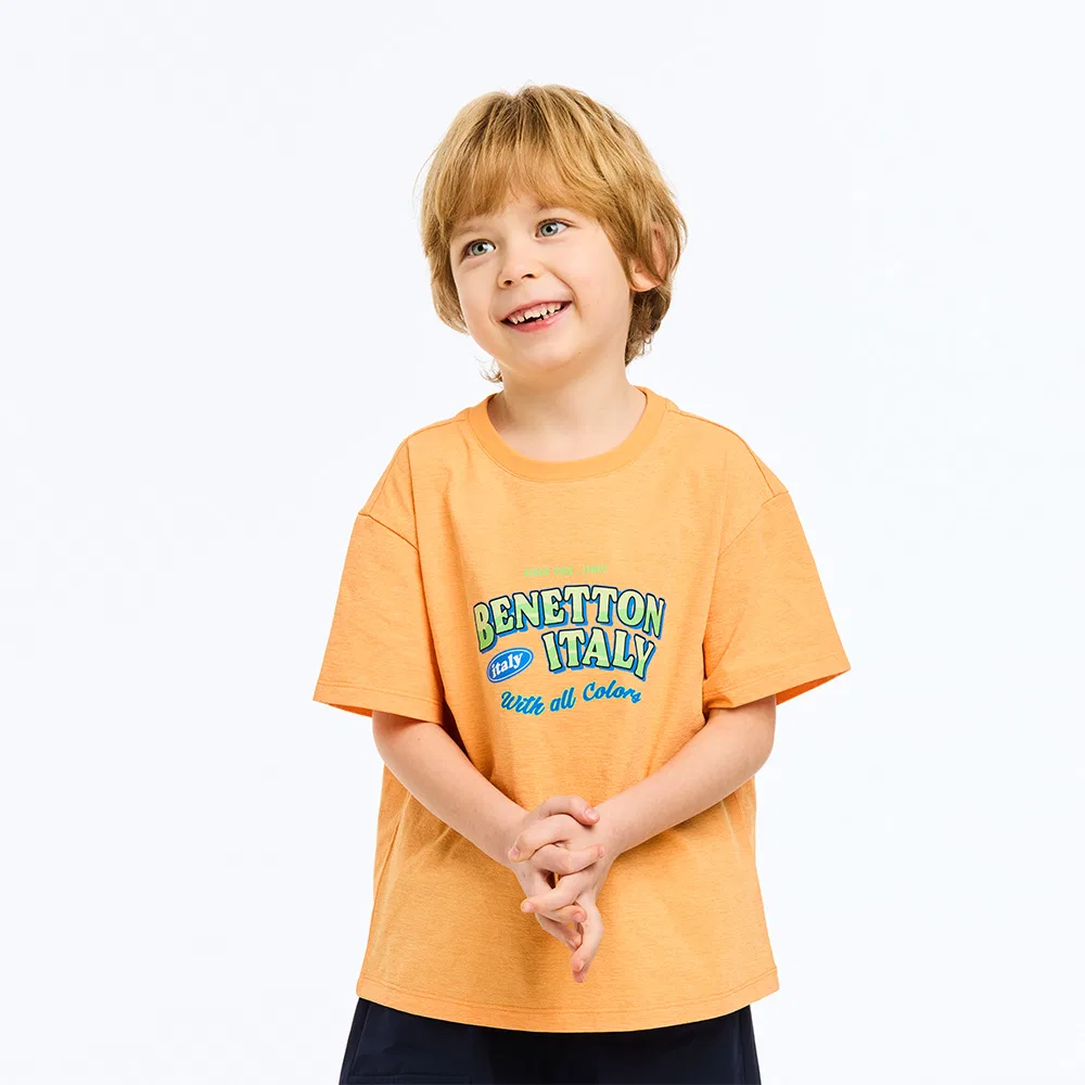 Детская оранжевая функциональная футболка с графическим принтом от Benetton Kids