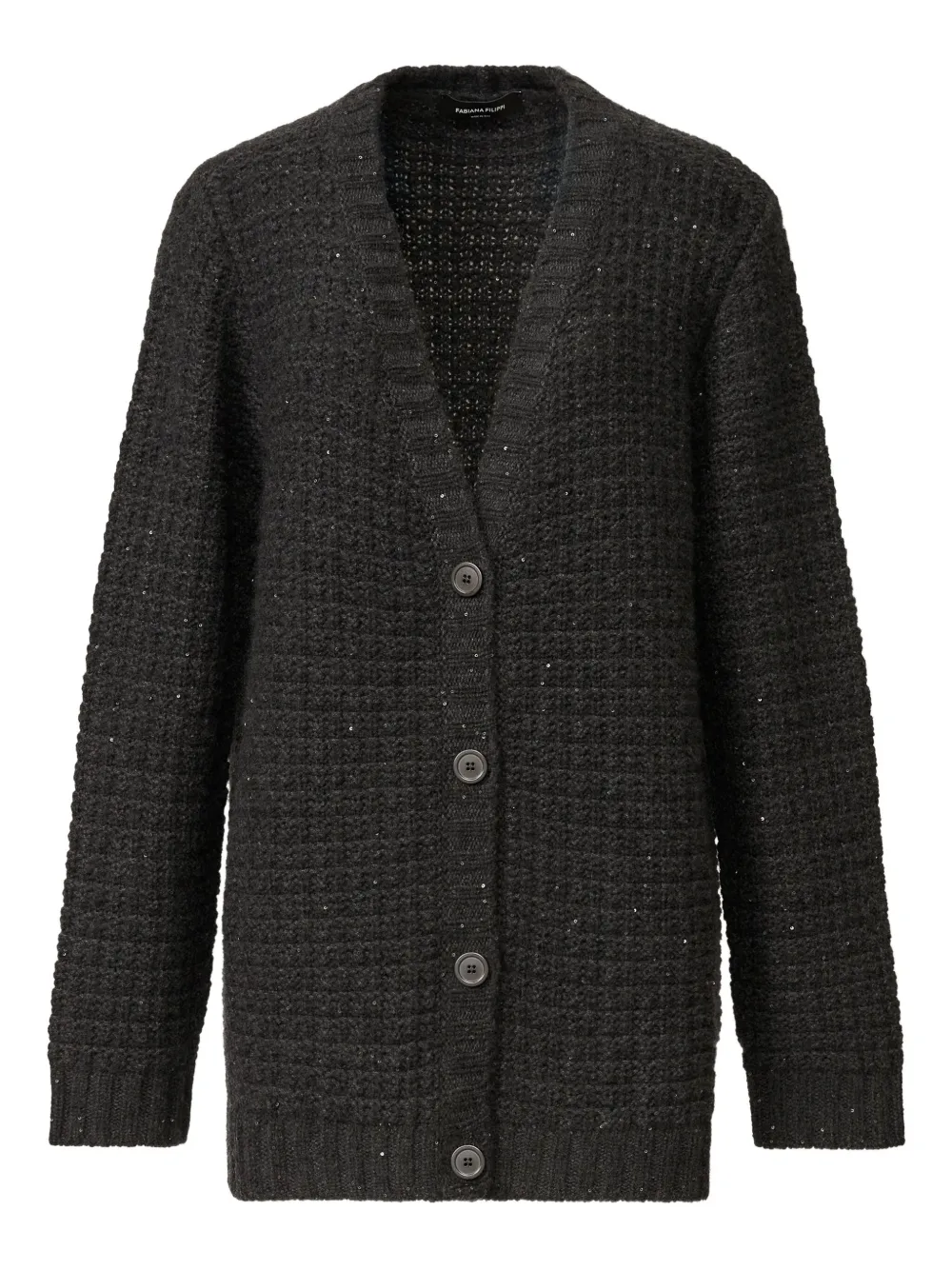 

Кардиган из вафельной вязки с украшением из пайеток Fabiana Filippi, серый