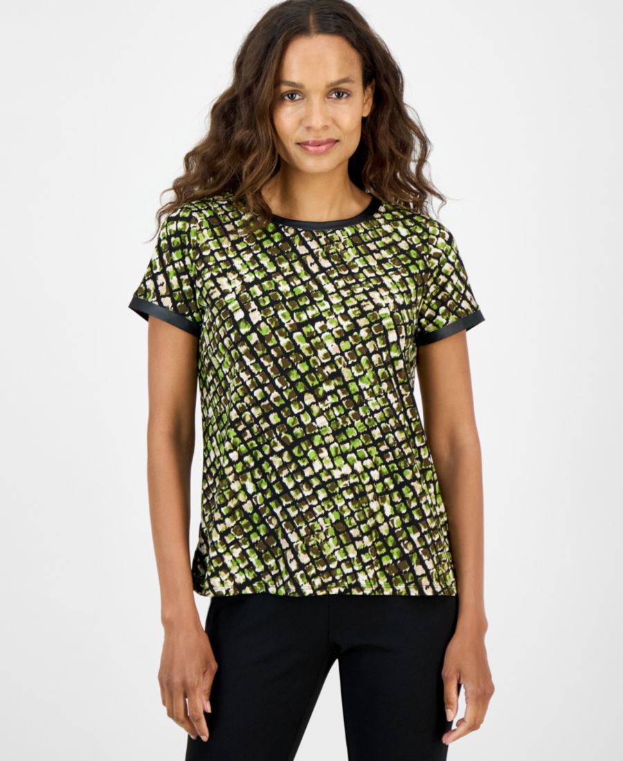 

Укороченный топ с животным принтом и застежкой на пуговицы сзади AK Anne Klein, Bay Leaf Multi