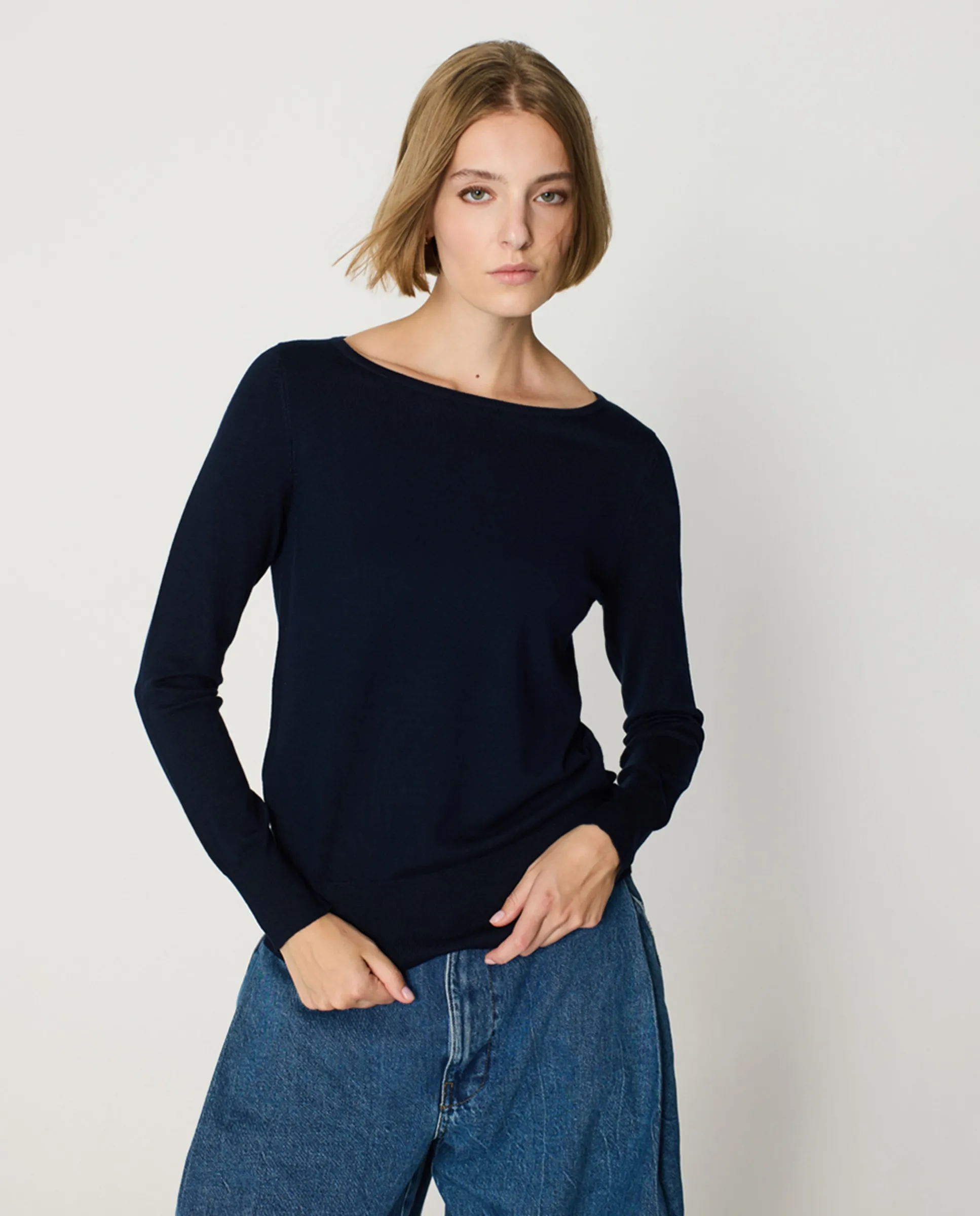 

Женский джемпер с рубчиком на манжетах и подоле, длинный рукав Escorpion, темно-синий