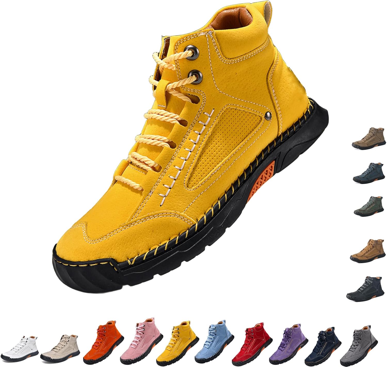 

Мужские широкие кожаные ботинки Комфортные ручной работы походные ботинки с поддержкой свода стопы, водонепроницаемые ботинки с просторным носком Generic, желтый