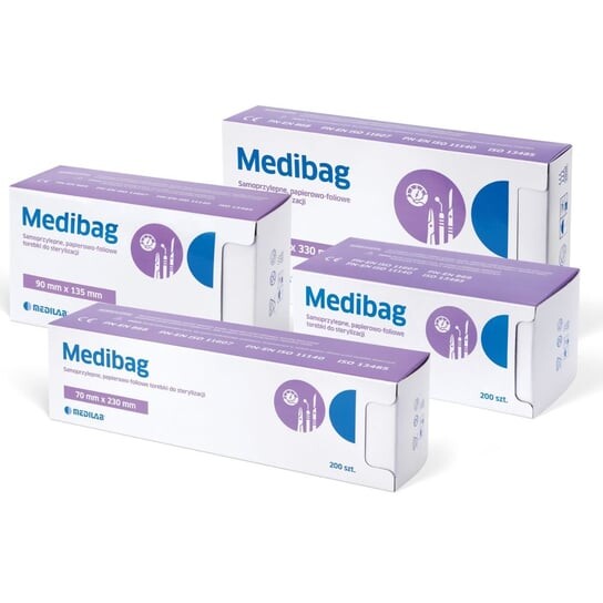 

Пакеты для стерилизации 200 шт. 90 мм х 230 мм Medibag, MEDILAB