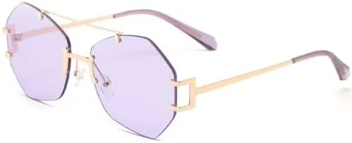 

Солнцезащитные очки без оправы с многоугольными металлическими линзами и двойным оправом для женщин и мужчин, защита от ультрафиолета UV400 MTZJH, Gold Purple