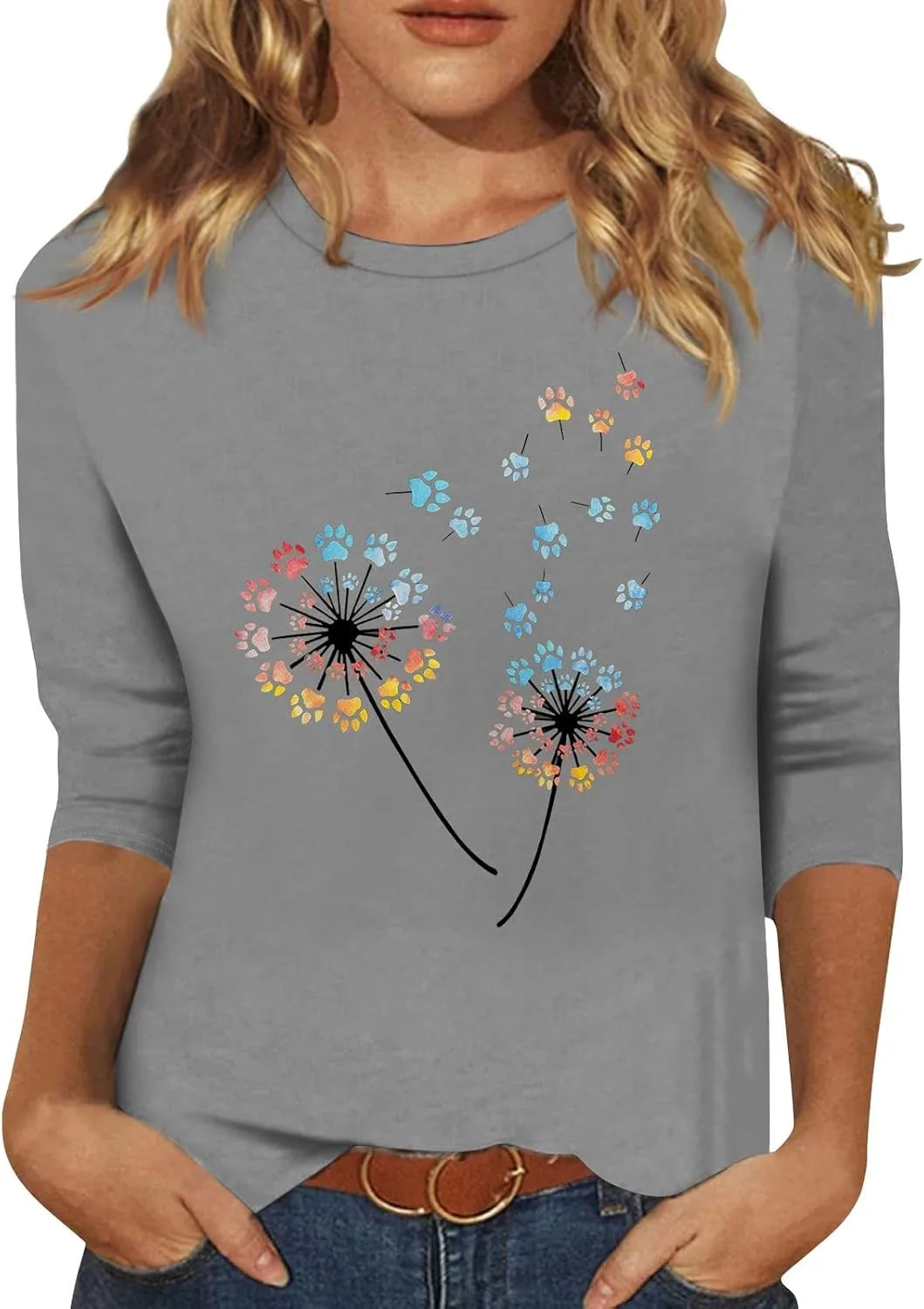 

Летний топ для женщин с принтом и 3/4 рукавом FQZWONG