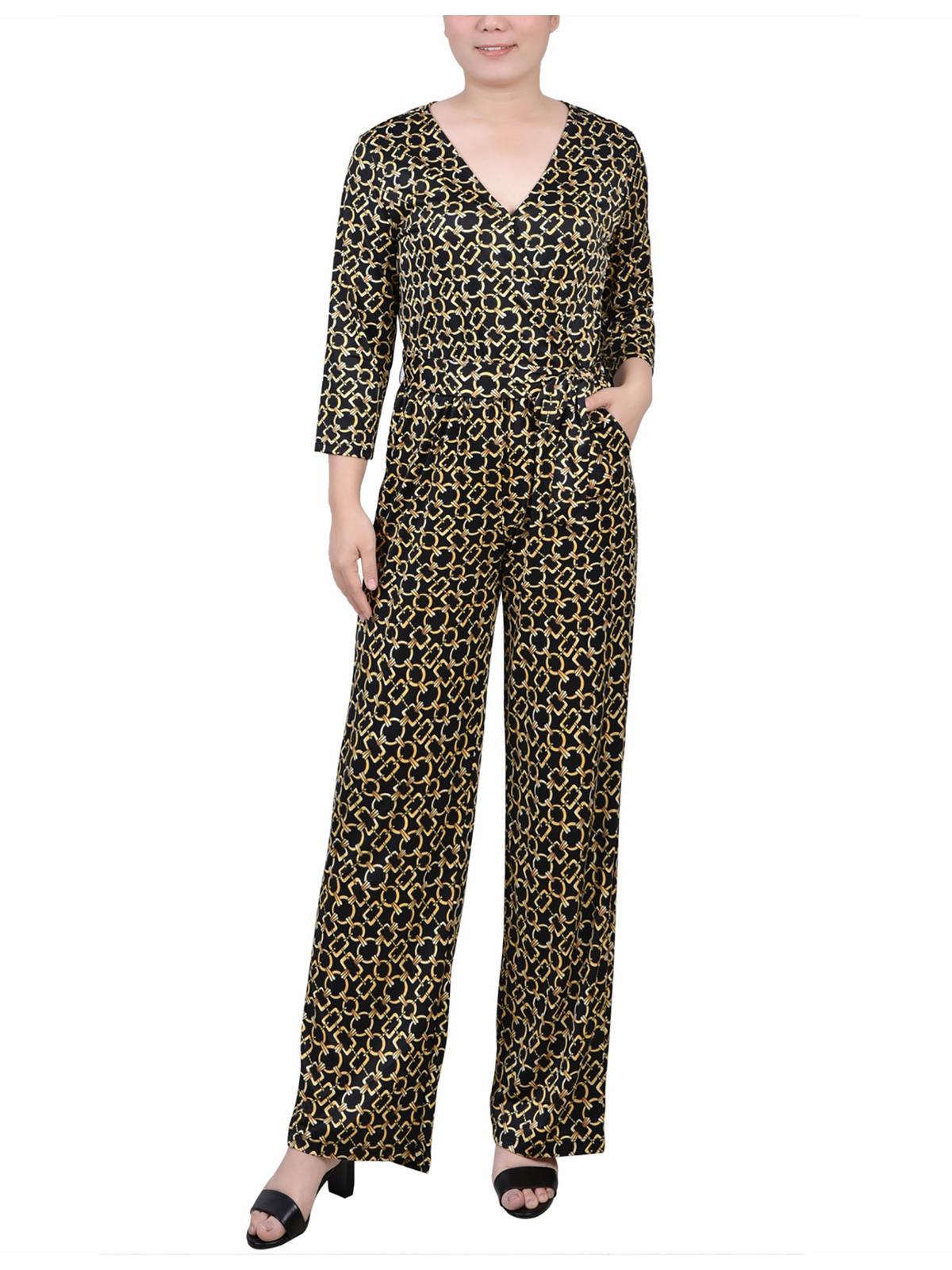 

Женский комбинезон Petites с принтом из джерси NY Collection, черный/золотой