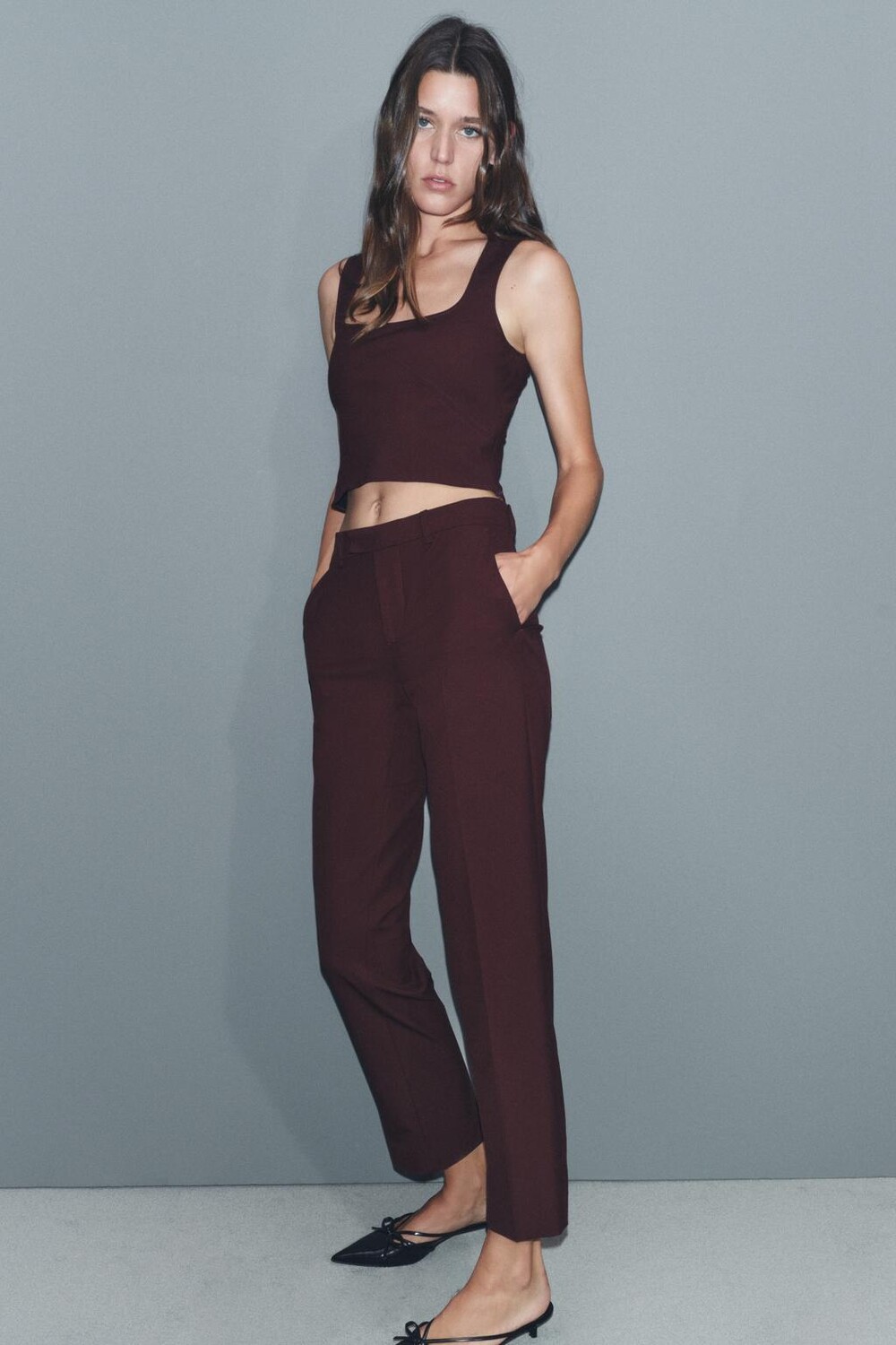 

Топ без рукавов ZARA, бордовый