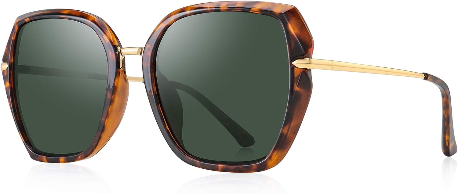 

Поляризованные солнцезащитные очки для женщин - солнцезащитные очки с линзами UV400 для женщин, модные солнцезащитные очки для дам OLIEYE, Leopard Frame Gold Bridge/G15 Lens