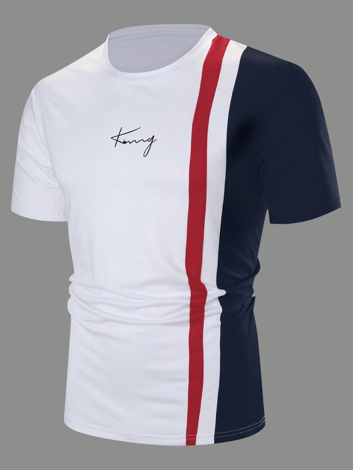

Футболка мужская Manfinity Homme в полоску с буквенным принтом, белый / синий / красный