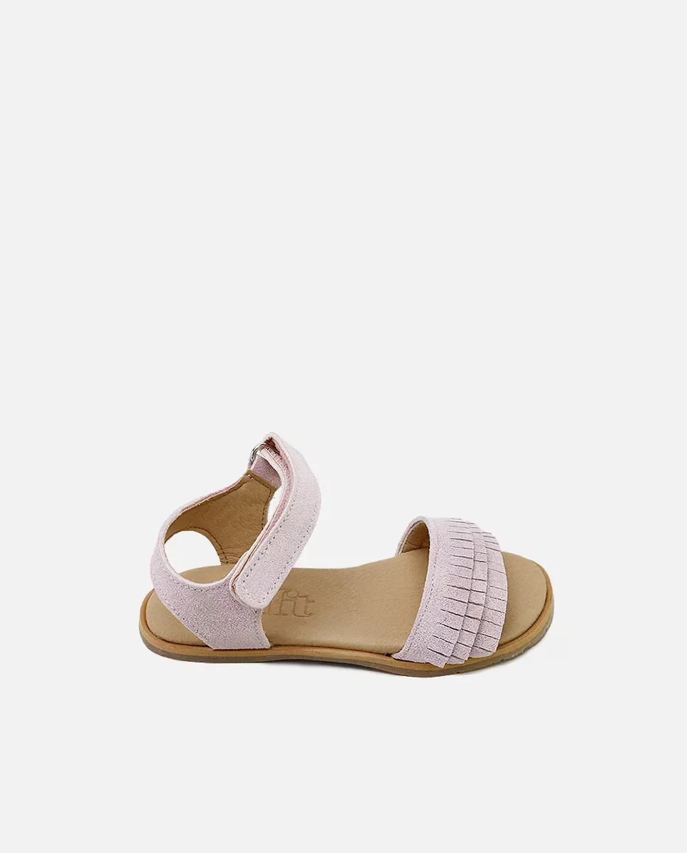 Детские босоножки barefoot из замшевой кожи с бахромой Eli 1957, розовый