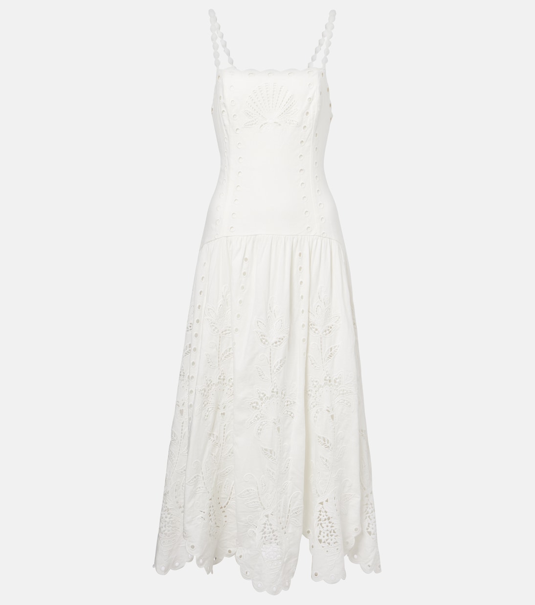 

Миди-платье из льняной ткани с гипюром Broderie Anglaise Farm Rio, Off-White