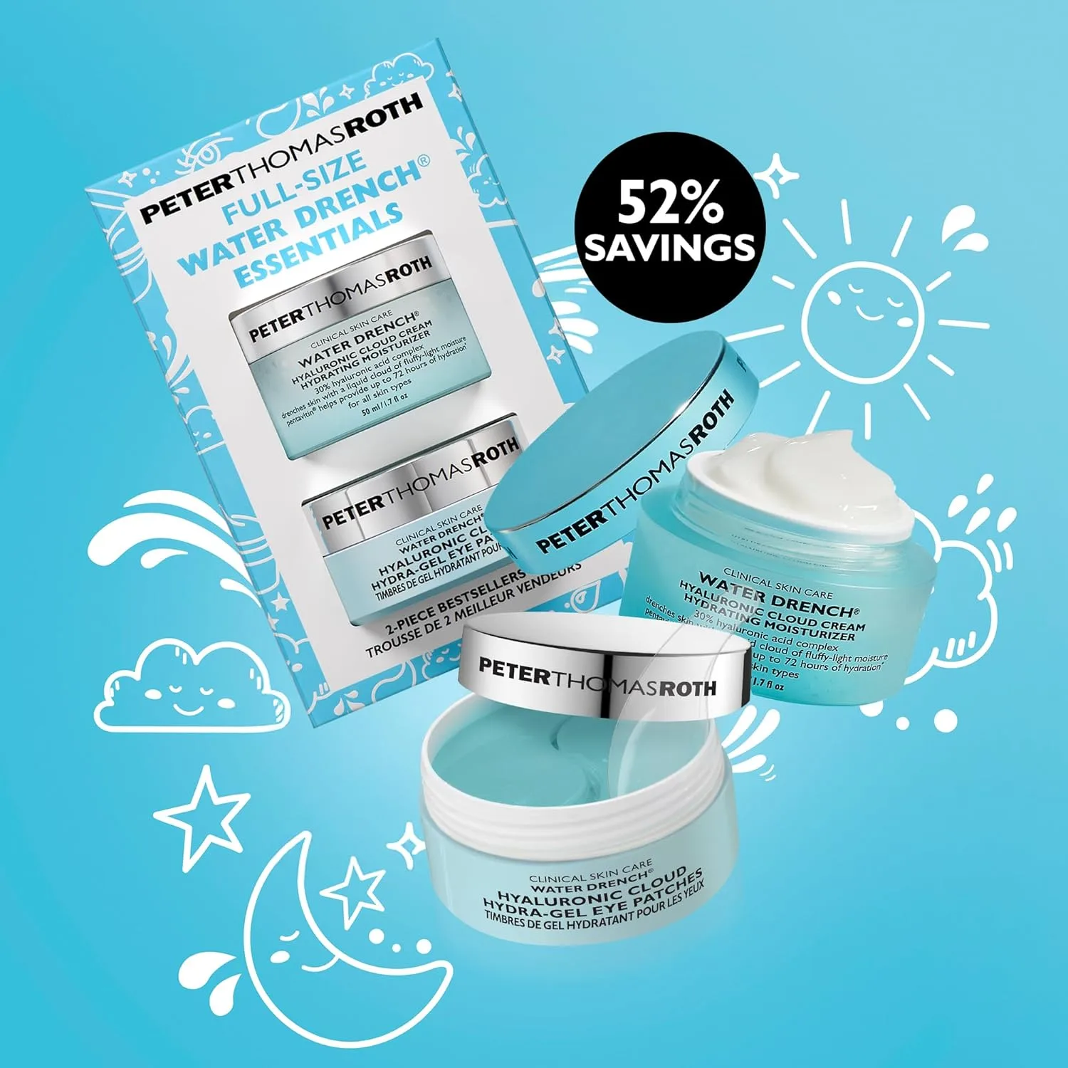 Peter Thomas Roth | Полноразмерный набор Water Drench Essentials из 2 предметов для лица и глаз | Набор для ухода за кожей с гиалуроновой кислотой, увлажняющий крем и маски для глаз — фото 4