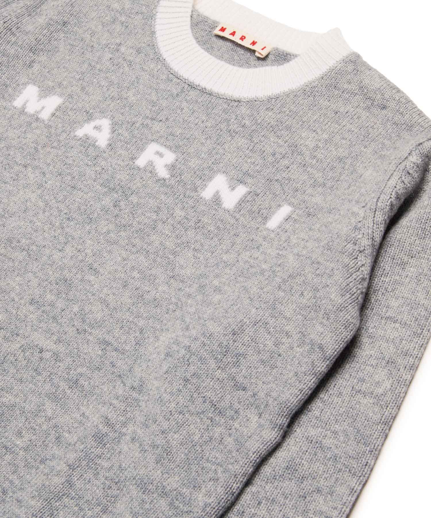 Вязаный свитер с логотипом бренда MARNI для детей и подростков, Light gray — фото 4