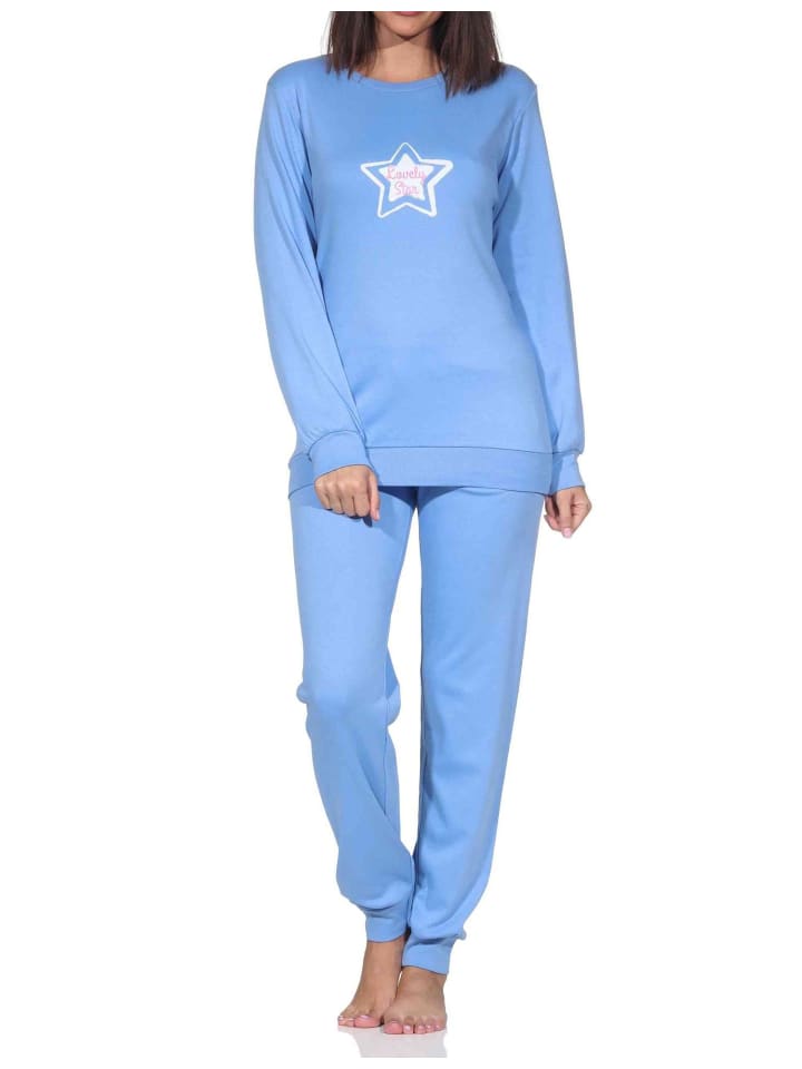 

NORMANN Уютная пижама из трикотажа с длинными рукавами и узором в виде звезд, синего цвета