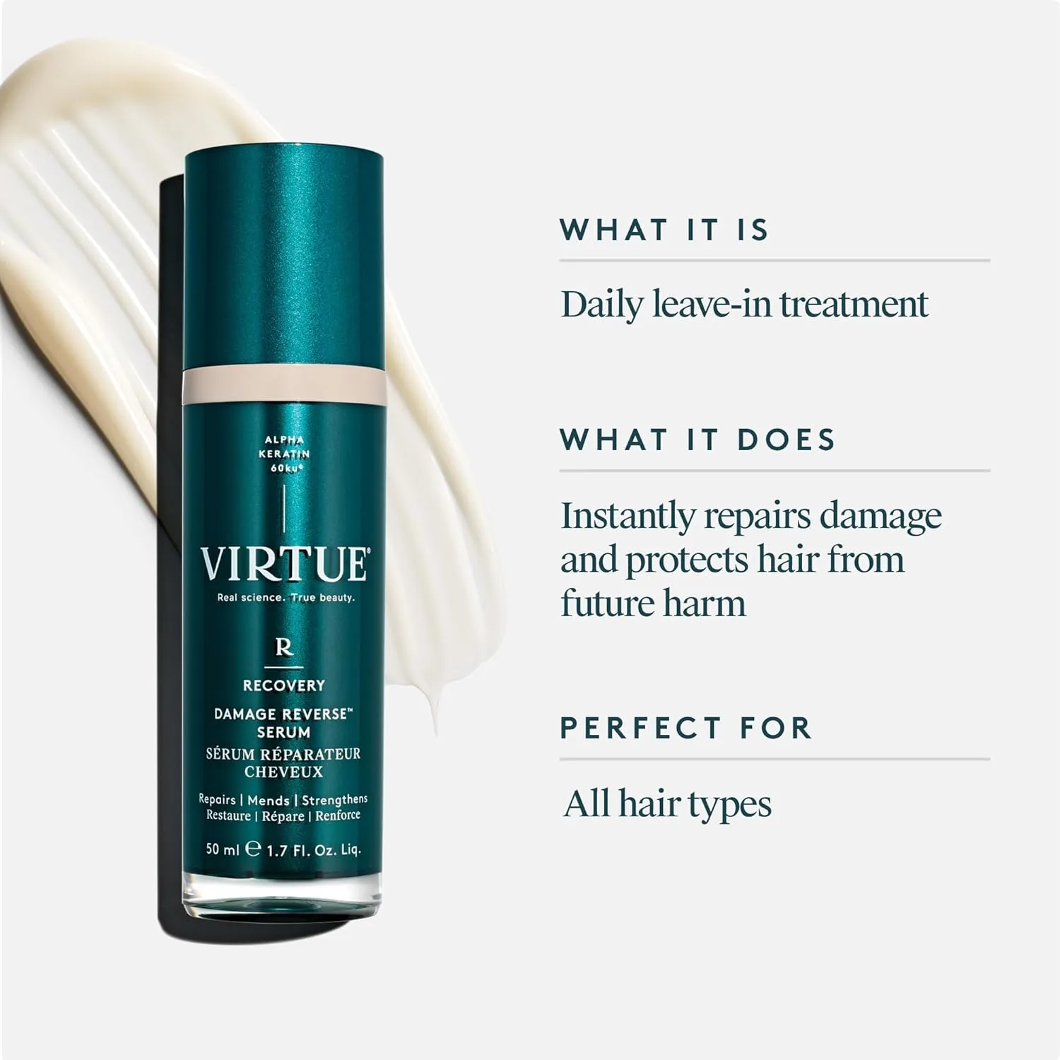 Сыворотка для восстановления поврежденных волос VIRTUE Recovery Damage Reverse Hair Serum 148 мл (1 шт.) — фото 2