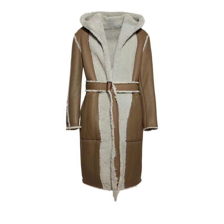 

Пальто Rick Owens Porterville Reversible Shearling Hooded Coat Bean/Pale Blue, коричневый