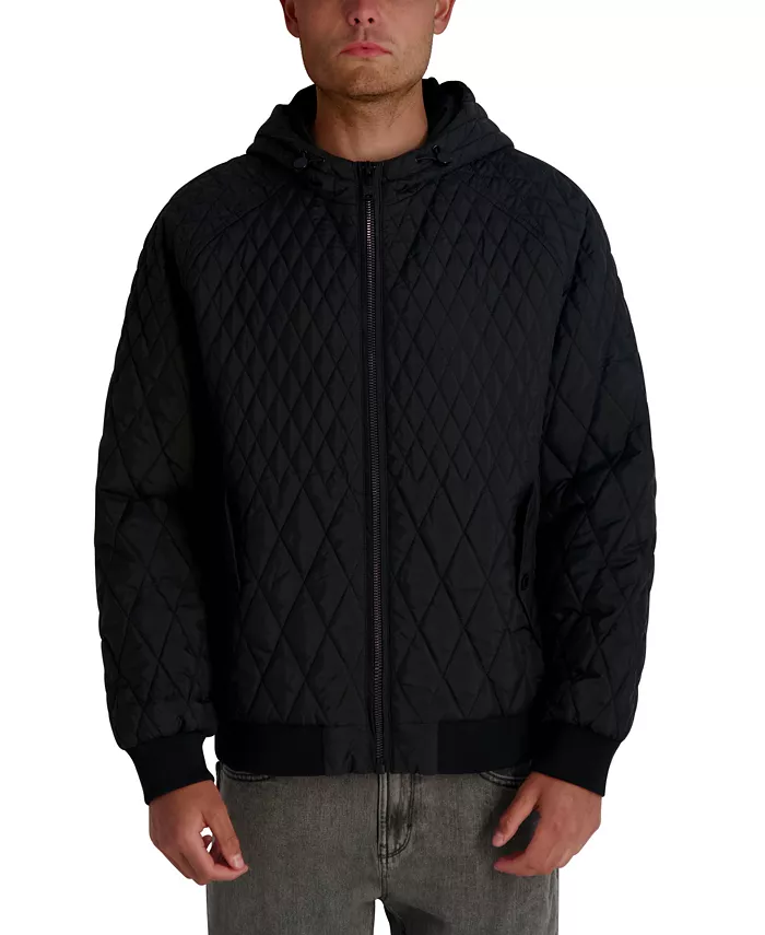 

Парижское мужское стеганое пальмо-бомбер с алмазным узором Karl Lagerfeld, черный