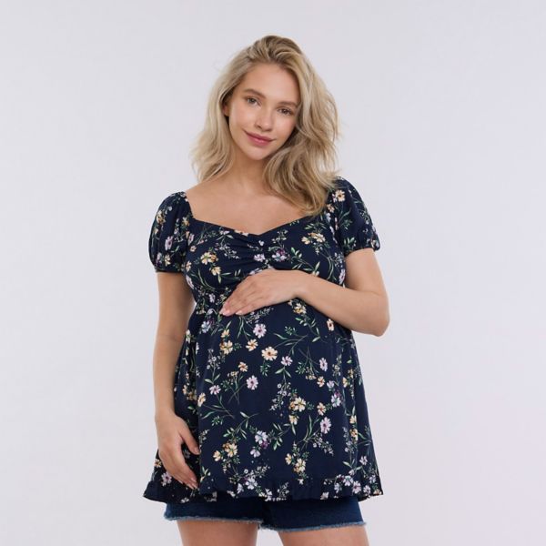 

Топ для беременных с открытыми плечами и сборками Motherhood, цвет navy floral