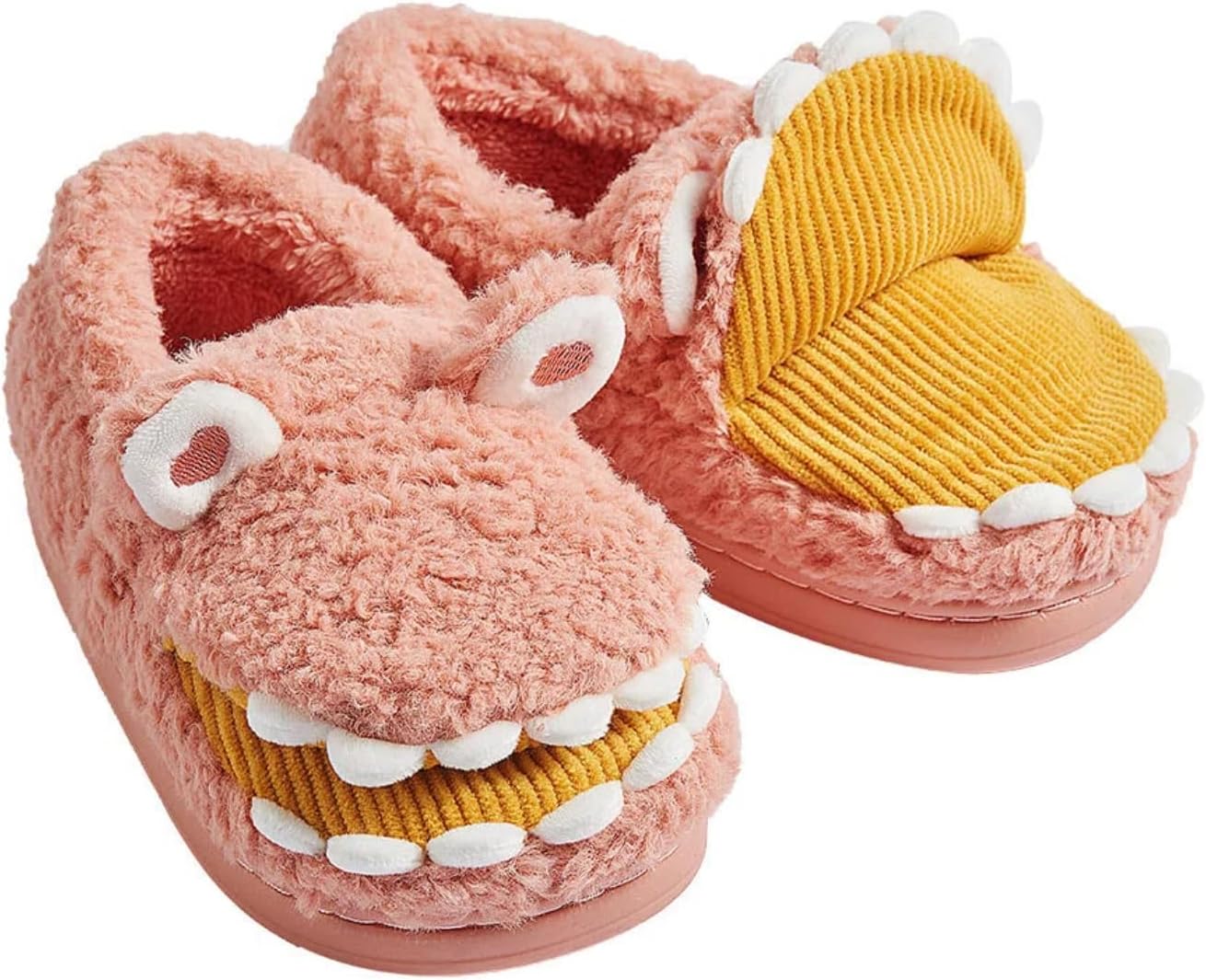 

Милые зимние детские тапочки с динозавром, мультяшные, для мальчиков и девочек, теплые флисовые домашние тапочки, 1-3 года Modaser, розовый