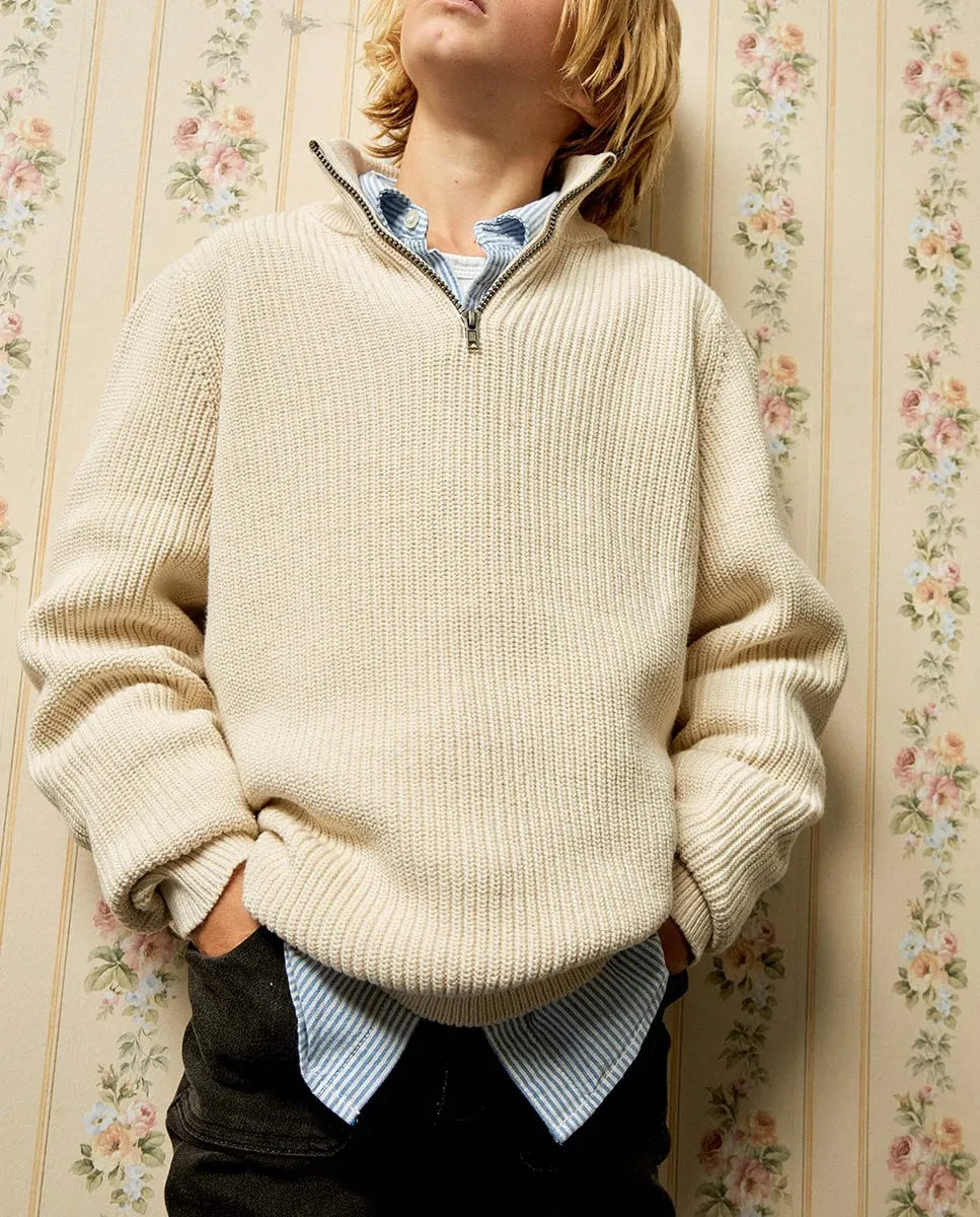 

Джемпер с ребристой тканью и молнией Sfera, светло-бежевый