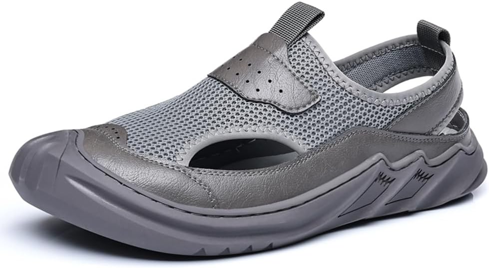 

Мужские сетчатые сандалии Asifn для улицы, повседневные, удобные, легкие, дышащие, с закрытым носком, пляжные, летние, для походов и спорта, серый