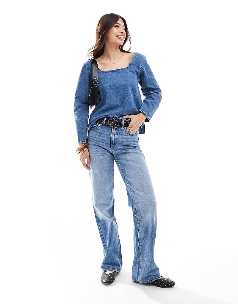 

ASOS DESIGN – темно-синий джинсовый топ с длинными рукавами и декоративной строчкой