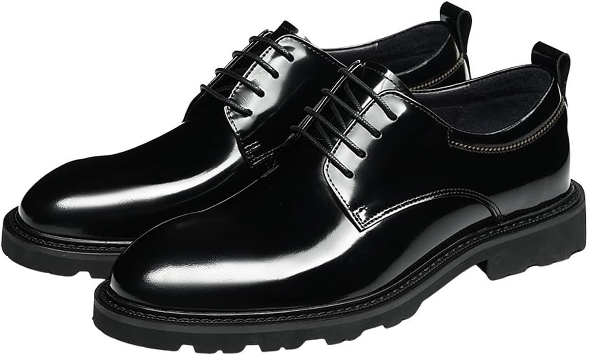 

Мужские туфли с простым носком Santimon Oxfords Формальные туфли ручной работы из глянцевой кожи Derby на шнуровке - удобная обувь для делового и повседневного стиля для свадьбы, вечеринки и офиса, черный