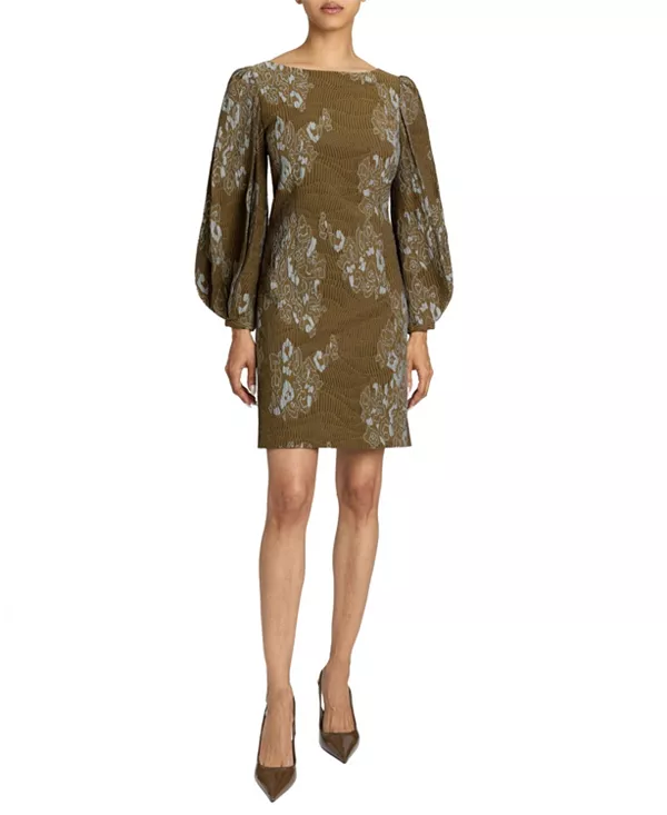 

Платье-Футляр Arana из жаккарда с плиссированными рукавами-епископскими. Santorelli, коричневый