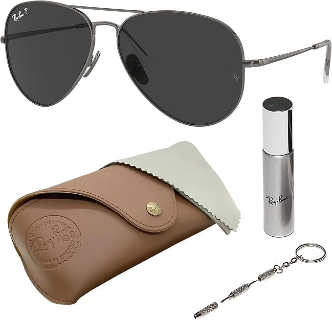 

Солнцезащитные очки Ray-Ban RB8089 AVIATOR TITANIUM в форме «пилот» для мужчин и женщин, в комплекте с официальным набором очков RAYBAN, Polished Gunmetal Frame | Polarized Black Lens