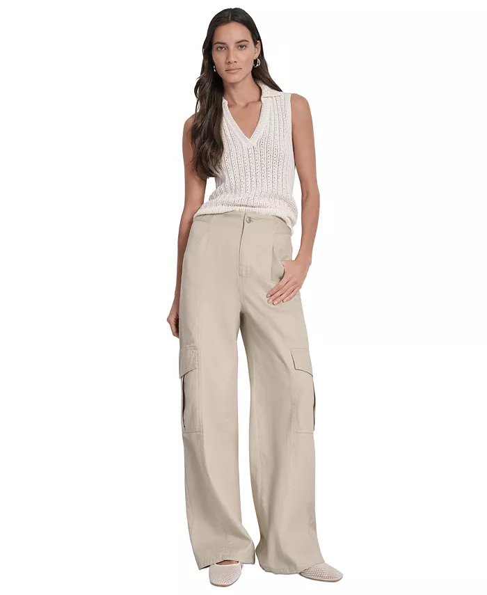 

Женские хлопковые джинсы-карго с высокой талией DKNY Jeans, коричневый/бежевый