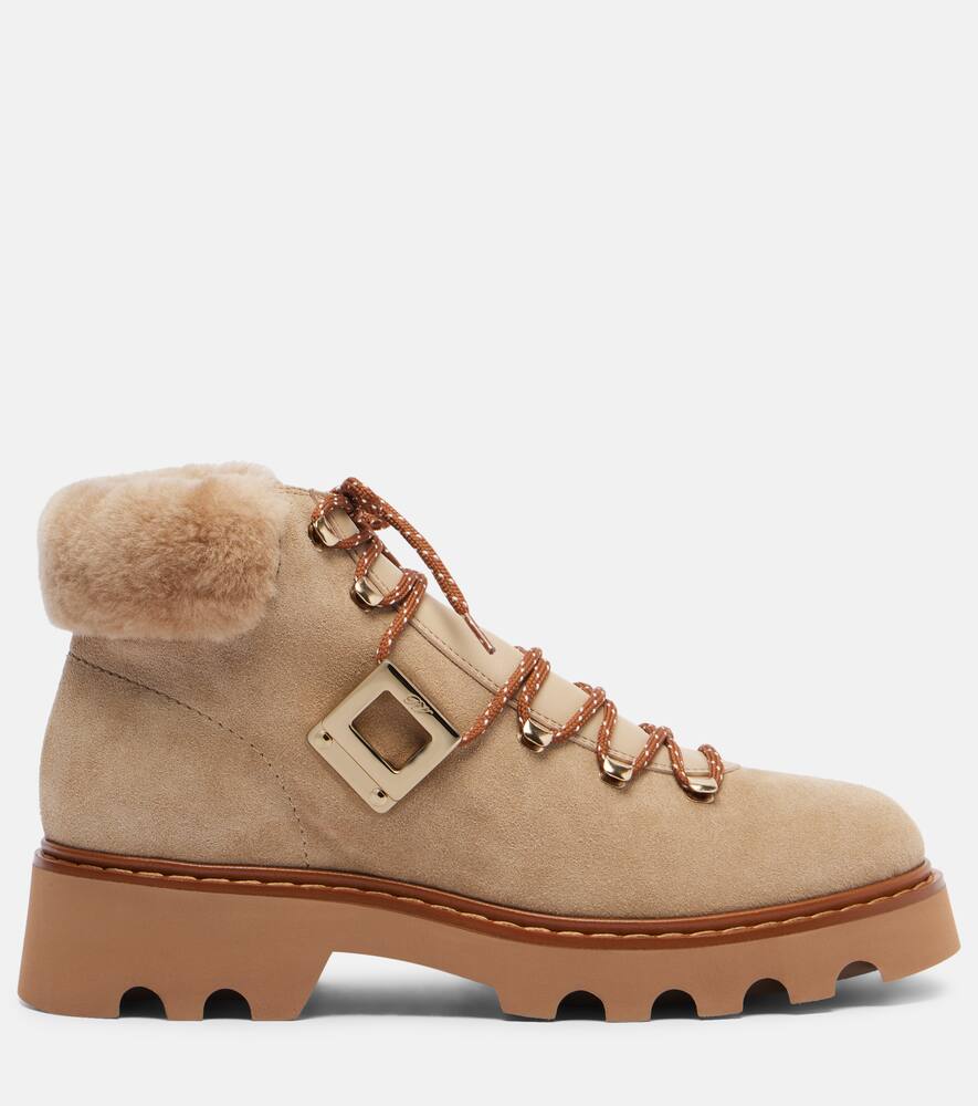 Ботинки Viv' Rangers на шнуровке из замши Roger Vivier, Beige Scuro+Naturale+Kenia — фото 4