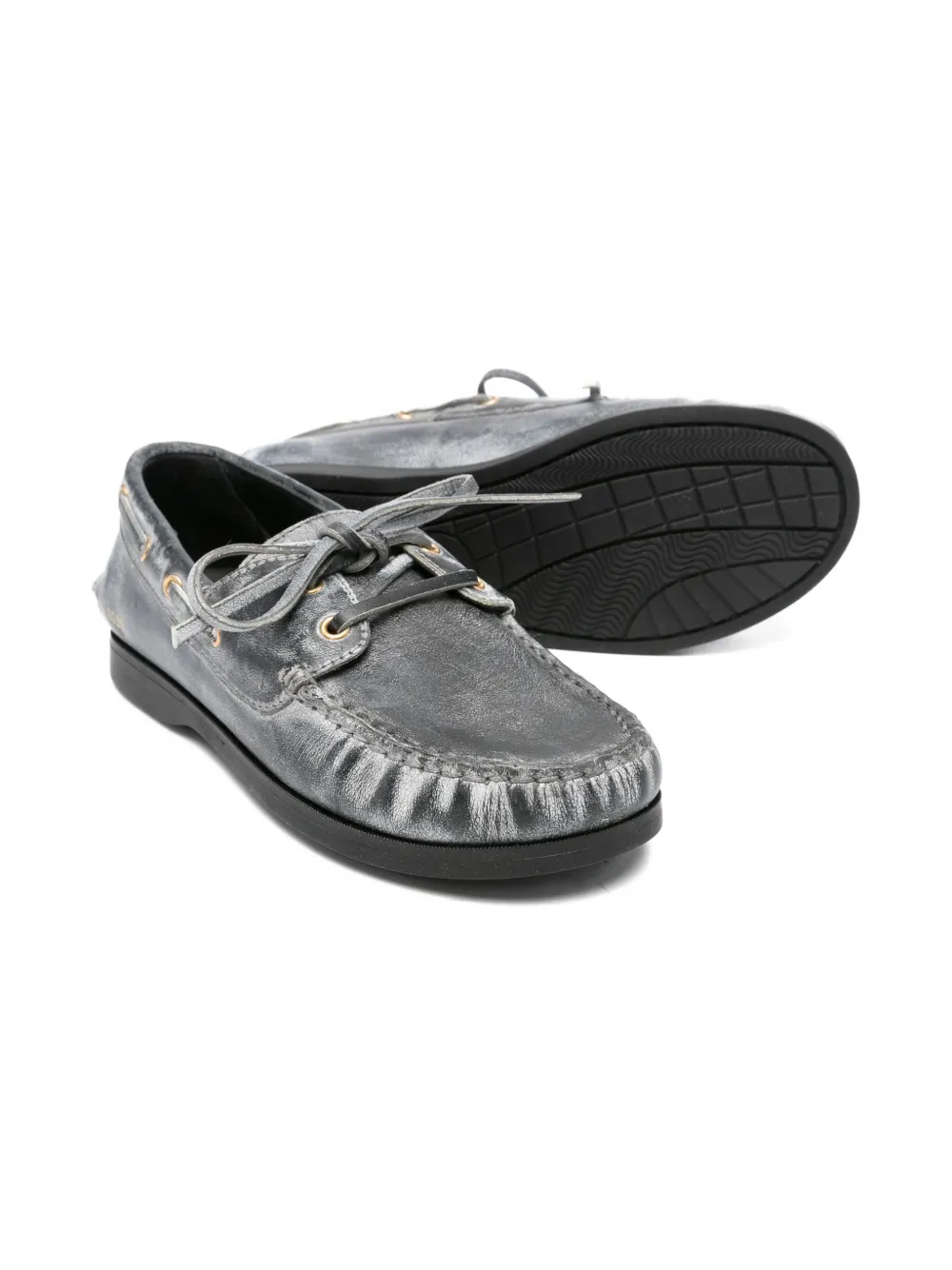 Кожаные мокасины на шнуровке Golden Goose Kids, черный — фото 2