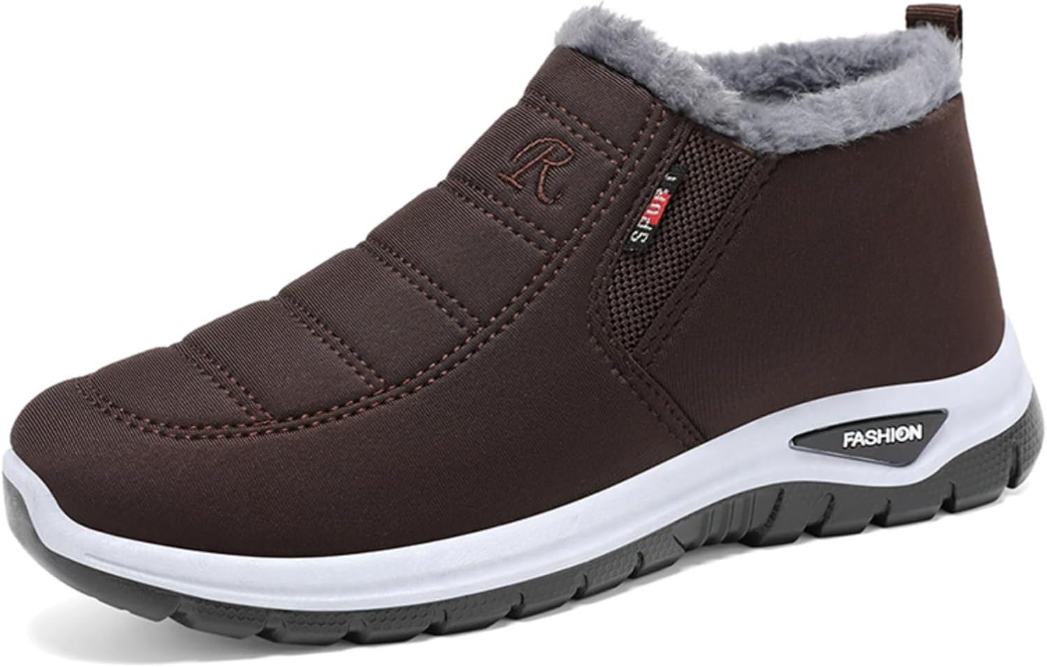 

Мужские зимние теплые ботинки с легким надеванием - плюшевый воротник, стеганый дизайн, прочная подошва с противоскользящим эффектом, легко надевать и снимать, удобны для повседневной носки Khwfjas, коричневый