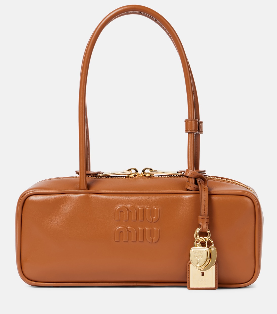 

Сумка-тоут из тисненой кожи с красивым логотипом Miu Miu, Cognac