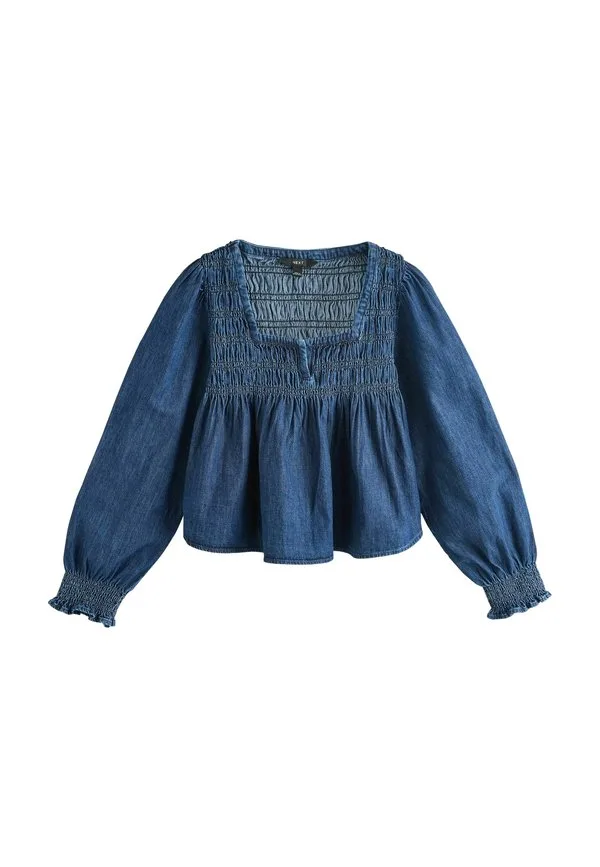Блузка приталенного кроя с длинными рукавами и сборками Next, Mid Blue Denim — фото 4