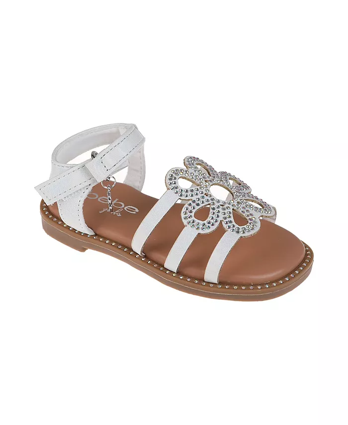 

Детские сандалии для девочек с цветочным принтом на липучках Bebe, белый