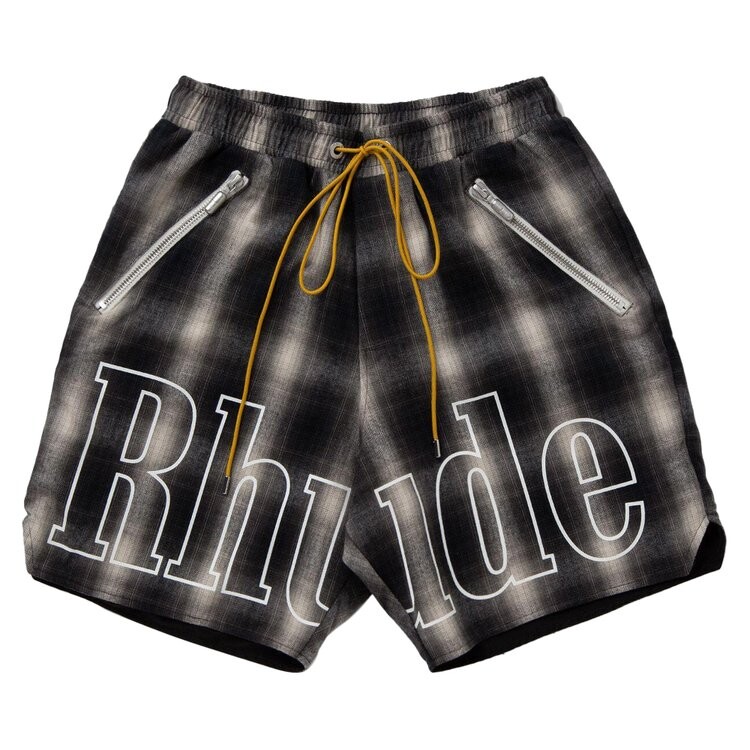 

Шорты Rhude Plaid Logo Shorts, цвет Black/Grey