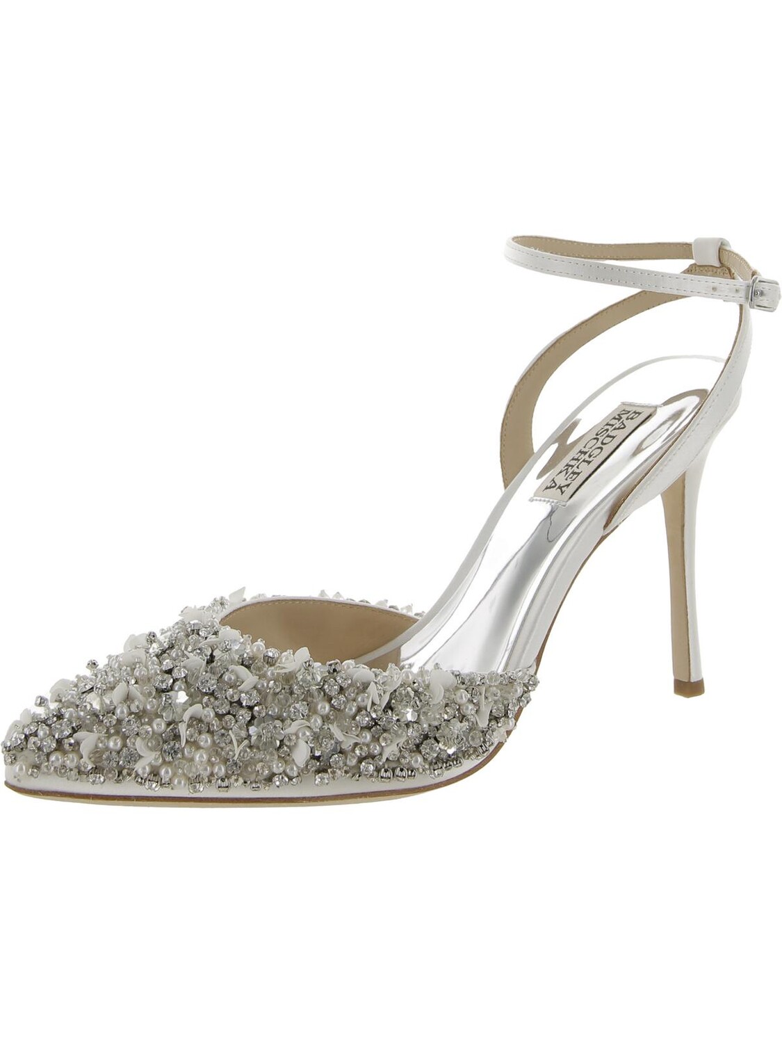 

Женские туфли-лодочки с острым носком и ремешком на щиколотке Badgley Mischka, цвет White Satin